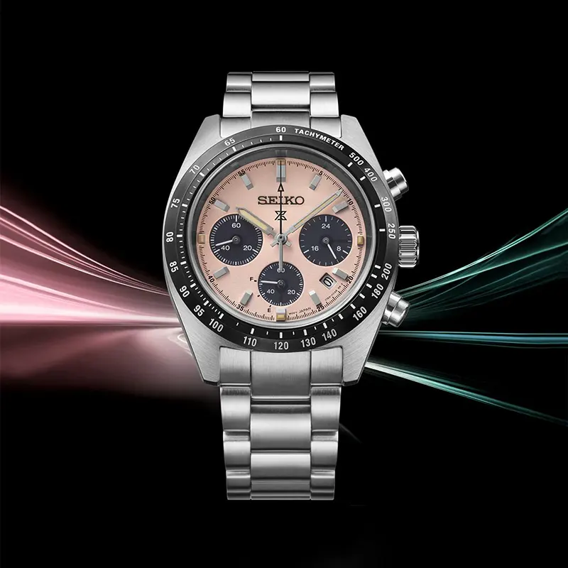 Seiko Speedtimer Chronograph Solar Salmon Dial Men's Watch- SSC963